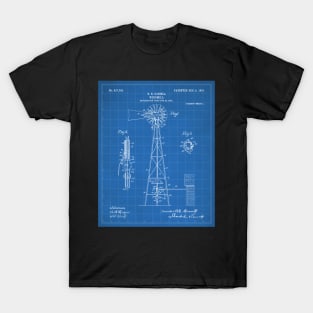 Windmill Patent - Farmer Rancher Country Farmhouse Art - Blueprint T-Shirt